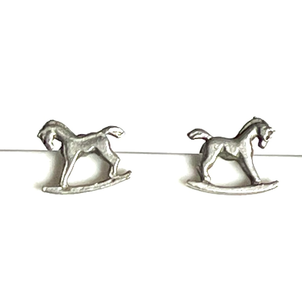 Petite Sterling Silver Earrings Rocking Horse Pierced Studs